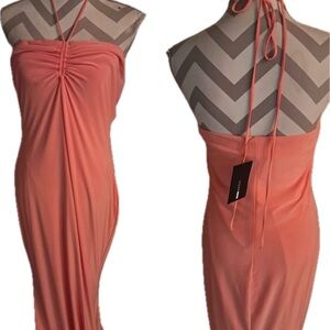 Elegant Coral Halter Dress Mermaid form
